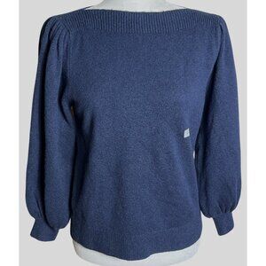 NWT Loft Outlet Sweater Navy Balloon Sleeve Soft Elegant Chic Neutrals Womens S